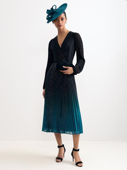 Phase Eight Petite Simara Ombre Glitter Midi Dress, Black/Multi, Black Multi