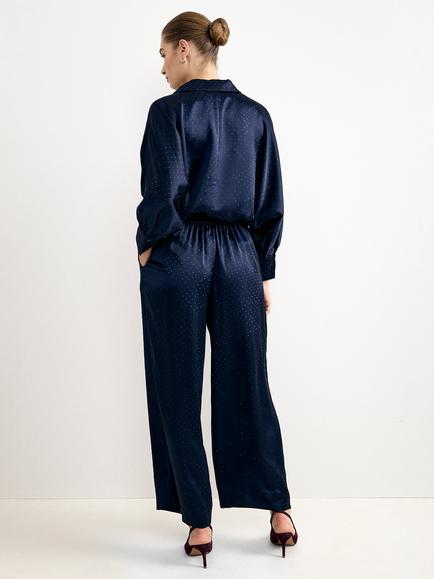 Phase Eight Juliette Embellished Satin Trousers, Navy - view 2, Navy