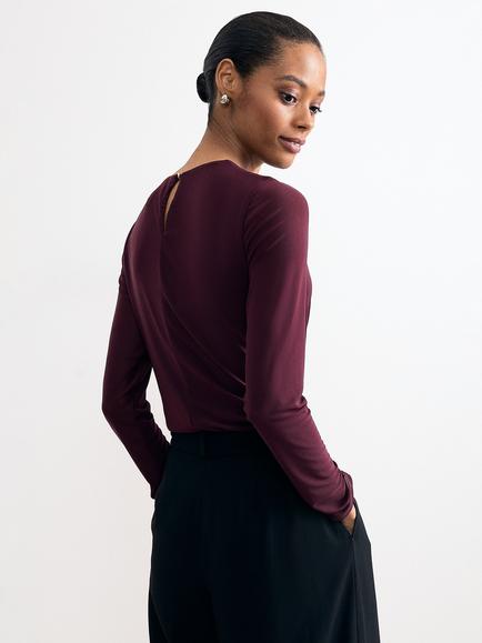 Phase Eight Kate Ruffle Round Neck Top, Burgundy - view 2, Burgundy