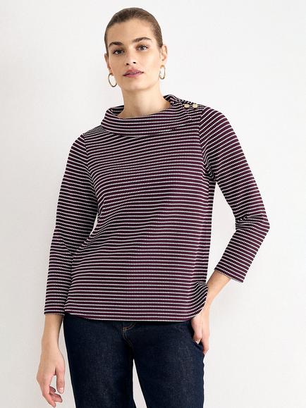 Phase Eight Remy Stripe Cowl Neck Top, Burgundy, Burgundy