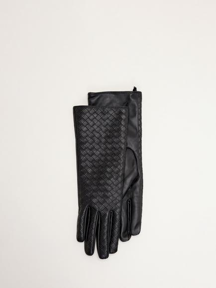 Phase Eight Woven Leather Gloves, Black