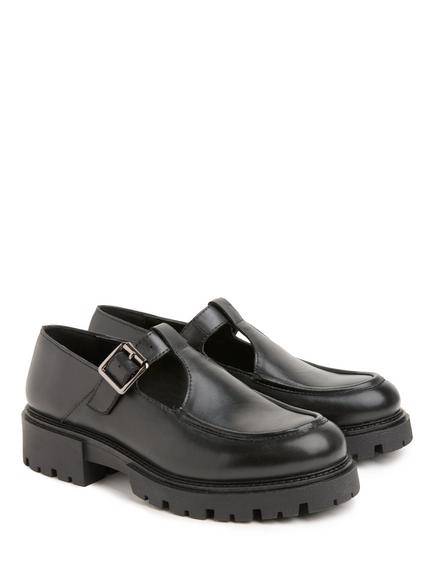 Celtic & Co. Leather Chunky T-Bar Loafers, Black - view 2, Black
