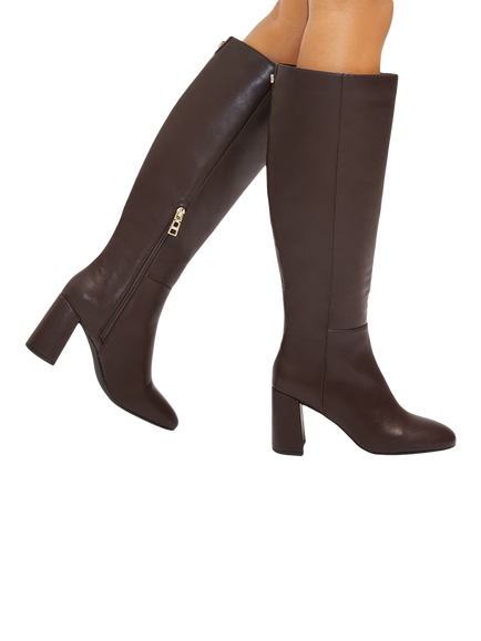 Carvela Willow Faux Leather Knee High Boots, Dark Brown - view 2, Dark Brown