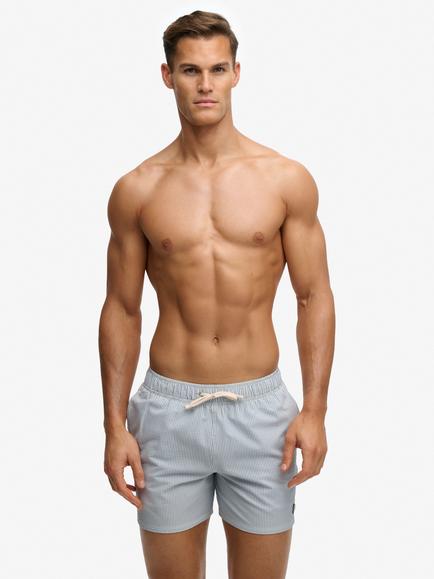 Superdry Seersucker 15" Swim Shorts, Rice White/Sky, Rice White/Sky