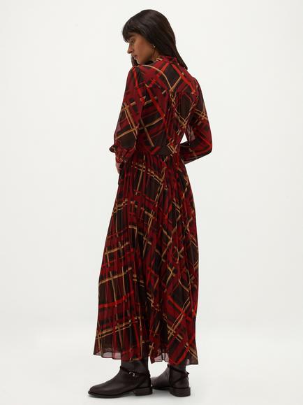 Hobbs Ophelia Check Flared Midi Dress, Brown - view 2, Brown