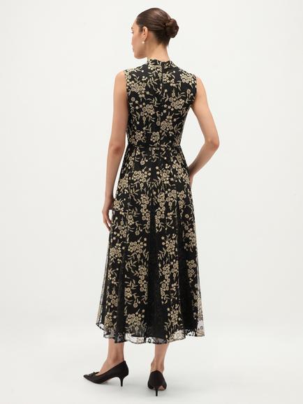Hobbs Quin Floral Embroidered Flared Midi Dress, Black - view 2, Black