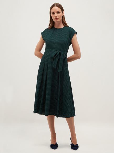 Hobbs Viviene Textured A-Line Midi Dress, Green, Green