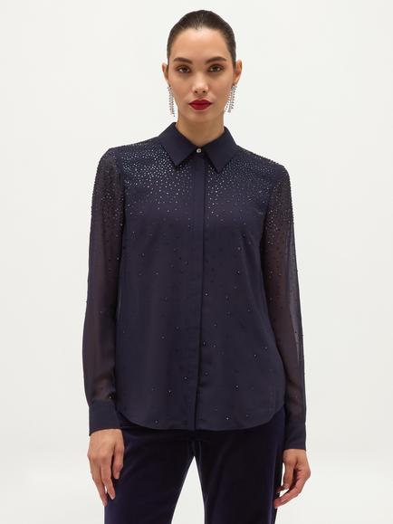 Hobbs Shona Diamante Long Sleeve Shirt, Blue, Blue