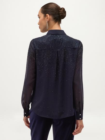 Hobbs Shona Diamante Long Sleeve Shirt, Blue - view 2, Blue