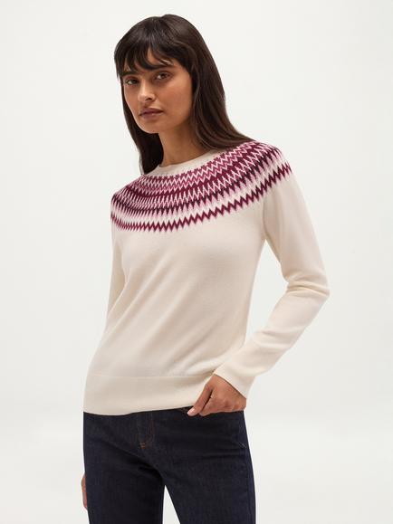 Hobbs Greta Merino Wool Rich with Cashmere Fair Isle Jumper, Cream, Cream
