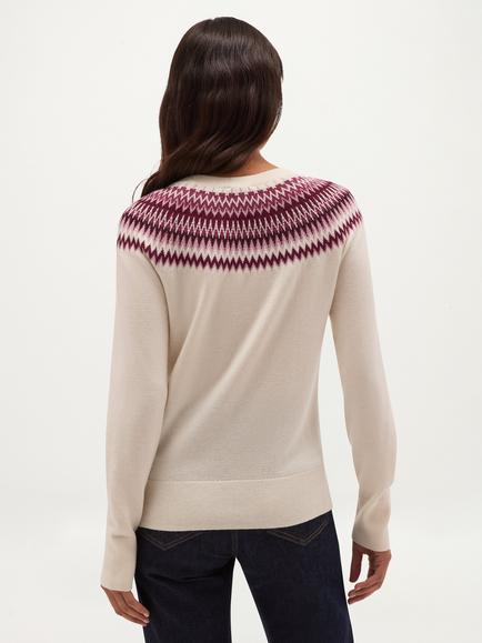 Hobbs Greta Merino Wool Rich with Cashmere Fair Isle Jumper, Cream - view 2, Cream