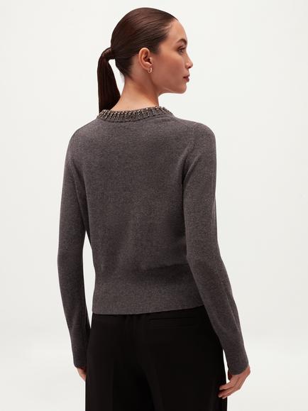 Hobbs Lindie Gem Collar Jumper, Grey - view 2, Grey
