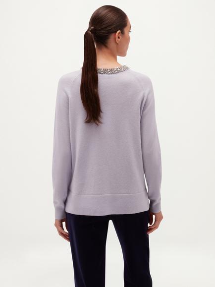 Hobbs Sherry Wool Blend with Cashmere Jewel Neck Jumper, Blue - view 2, Blue