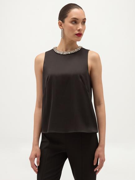 Hobbs Keira Embellished Neck Sleeveless Top, Black, Black