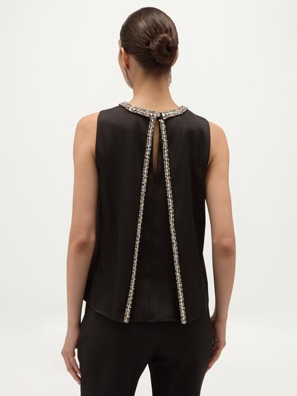 Hobbs Keira Embellished Neck Sleeveless Top, Black - view 2, Black