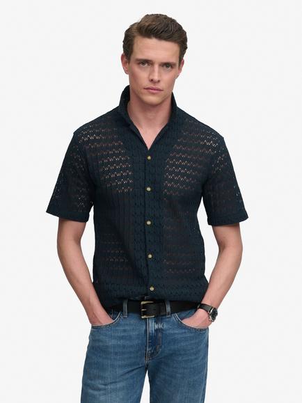 Superdry Knitted Texture Cotton Blend Shirt, Navy