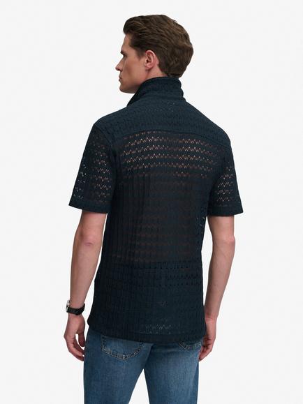 Superdry Knitted Texture Cotton Blend Shirt - view 2, Navy