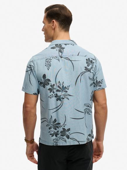 Superdry Vintage Loom Cabana Button Through Short Sleeve Cotton Shirt, Mid Blue - view 2, Mid Blue