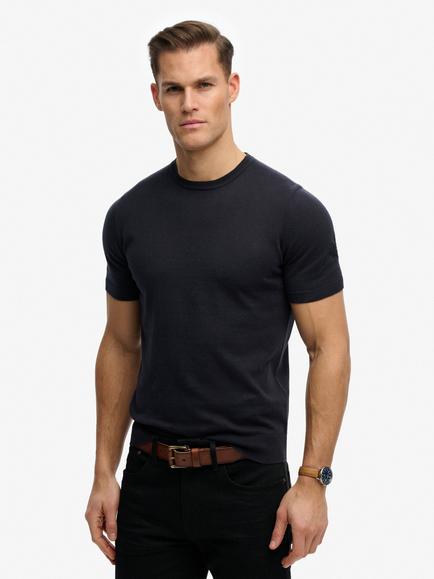 Superdry Premium Knitted Cotton Blend T‑Shirt, Dark Navy, Dark Navy