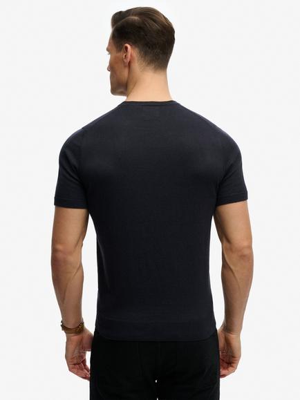 Superdry Premium Knitted Cotton Blend T‑Shirt, Dark Navy - view 2, Dark Navy