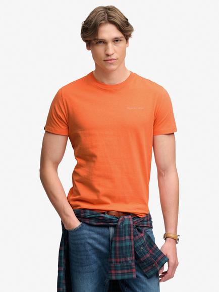 Superdry Essential Company Logo Embroidered Cotton Slim Fit T-Shirt, Coral/Light Peach