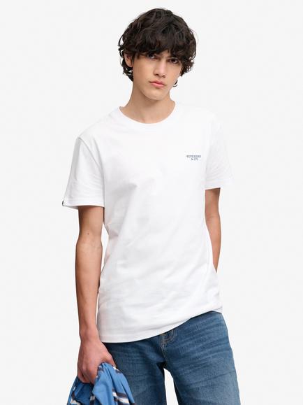 Superdry Cotton Regular Fit Essential Stacked Logo Embroidered T-Shirt, Optic/Navy