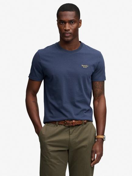 Superdry Essential Serif Logo Embroidered T-Shirt, Lauren Navy/Yellow