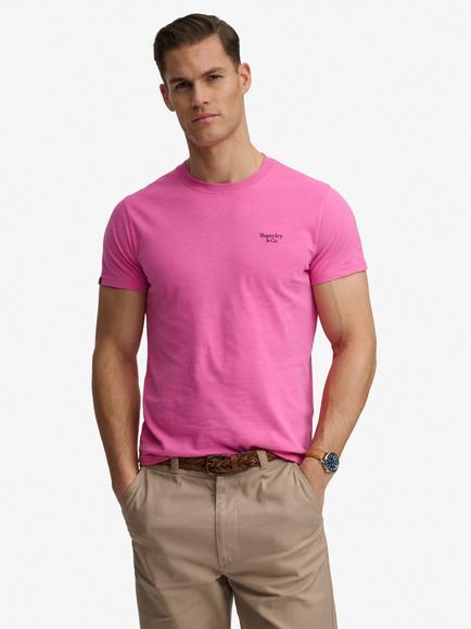 Superdry Essential Serif Logo Embroidered T-Shirt, Flash Pink/Rich Navy