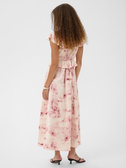 KAFFE Kasadie V-Neck Frill Maxi Dress, Pink/Nature - view 2, Pink/Nature
