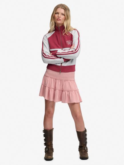 Superdry Tiered Jersey Mini Skirt, Vintage Blush Pink