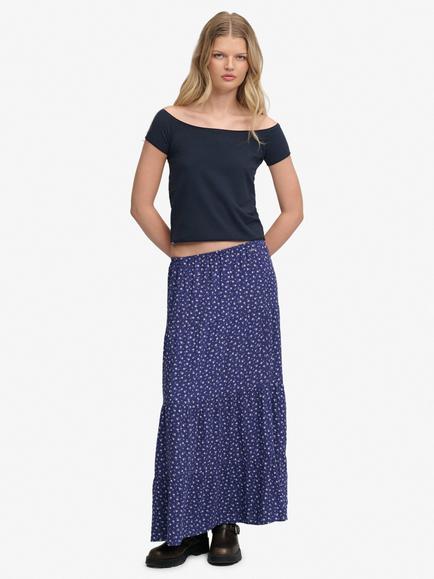 Superdry Woven Tiered Maxi Skirt, Navy, Navy
