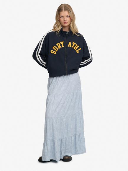 Superdry Spot Print Tiered Maxi Skirt, Blue Fog, Blue Fog