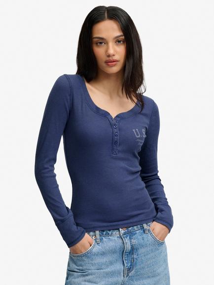 Superdry Athletic Button Down Long Sleeve Top, Mariner Navy