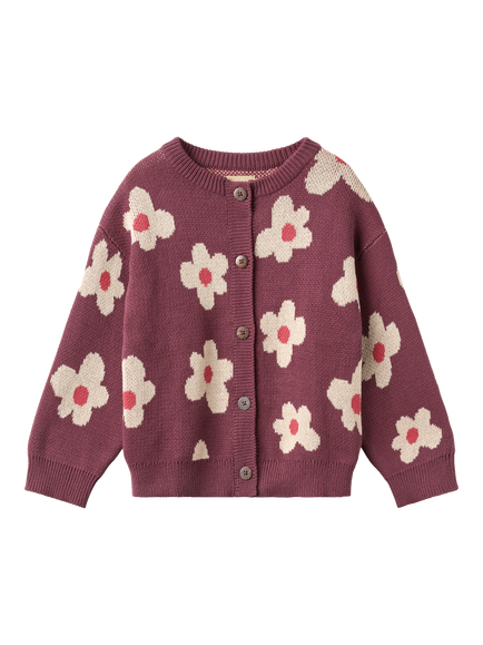 WHEAT Kids' Alvilda Jacquard Knit Cardigan, Eggplant, Eggplant