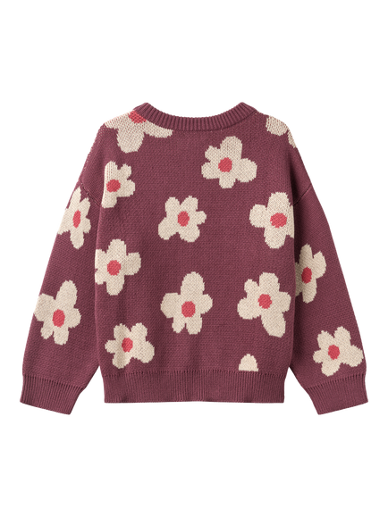 WHEAT Kids' Alvilda Jacquard Knit Cardigan, Eggplant - view 2, Eggplant