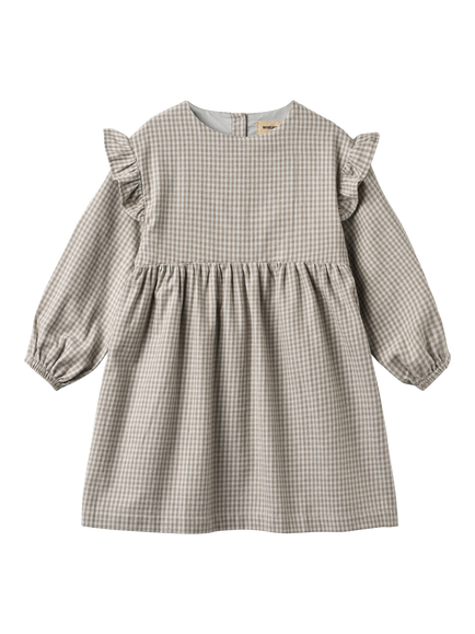 WHEAT Kids' Cotton Flannel Frill Sleeve Dress, Grey Brown, Grey Brown