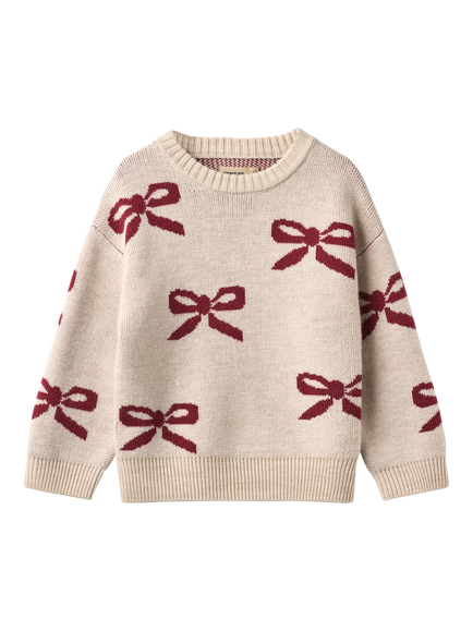 WHEAT Kids' Bow Merino Wool Jumper, Eggshell, Eggshell