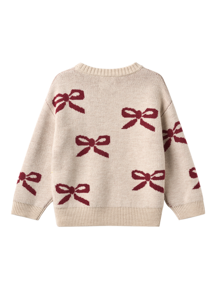 WHEAT Kids' Bow Merino Wool Jumper, Eggshell - view 2, Eggshell