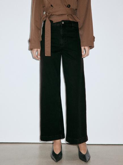 Mango High-Rise Culotte Jeans, Black, Black