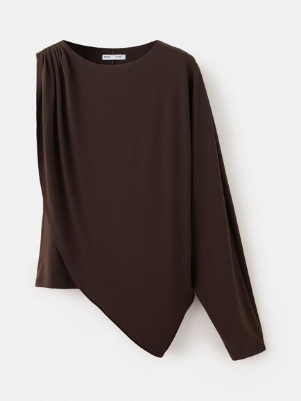Mango Asymmetric Drape Blouse, Brown - view 2, Brown
