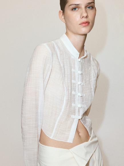 Mango Tie-Neck Sleeveless Sheer Blouse, Off White, Off White