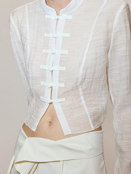 Mango Tie-Neck Sleeveless Sheer Blouse, Off White - view 2, Off White