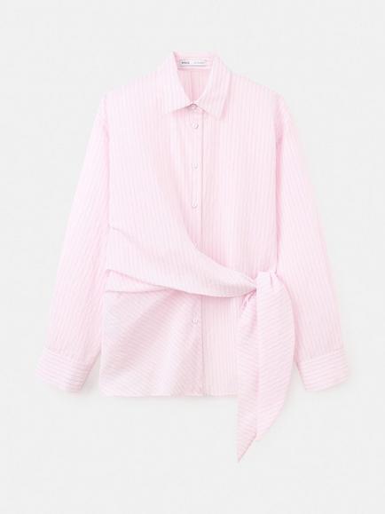 Mango Tie-Waist Collared Shirt, Pink - view 2, Pink