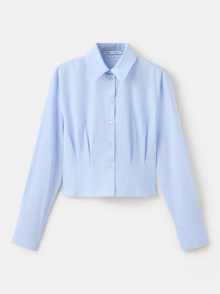Mango Collared Pleat Tailored Shirt, Sky Blue, Sky Blue