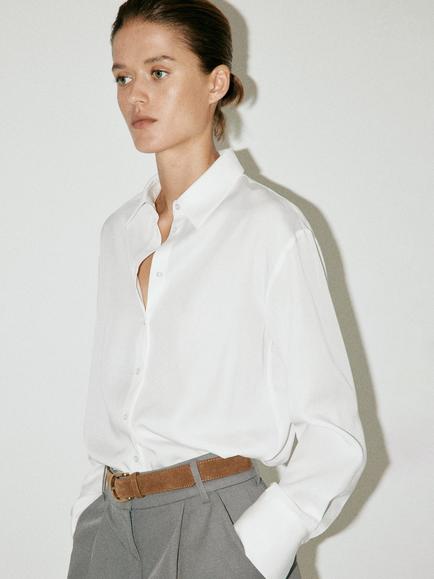 Mango Streamline Straight Shirt, Off White