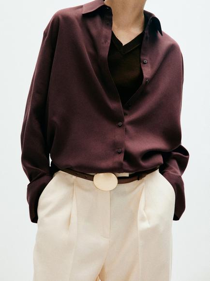 Mango Streamline Straight Shirt, Brown