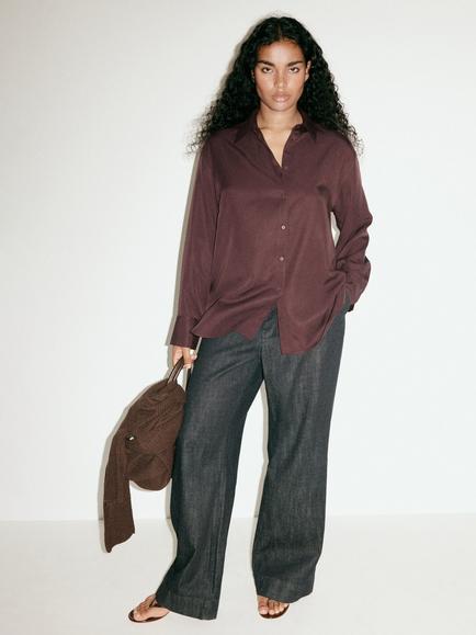 Mango Streamline Straight Shirt - view 2, Brown