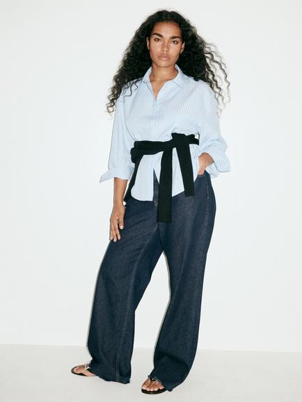 Mango Slim Collar Cuffs Shirt, Sky Blue, Sky Blue