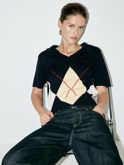 Mango Polo Knit Pullover, Navy, Navy