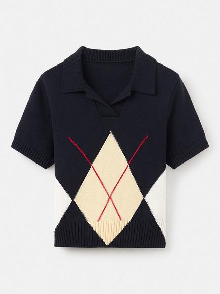 Mango Polo Knit Pullover, Navy - view 2, Navy